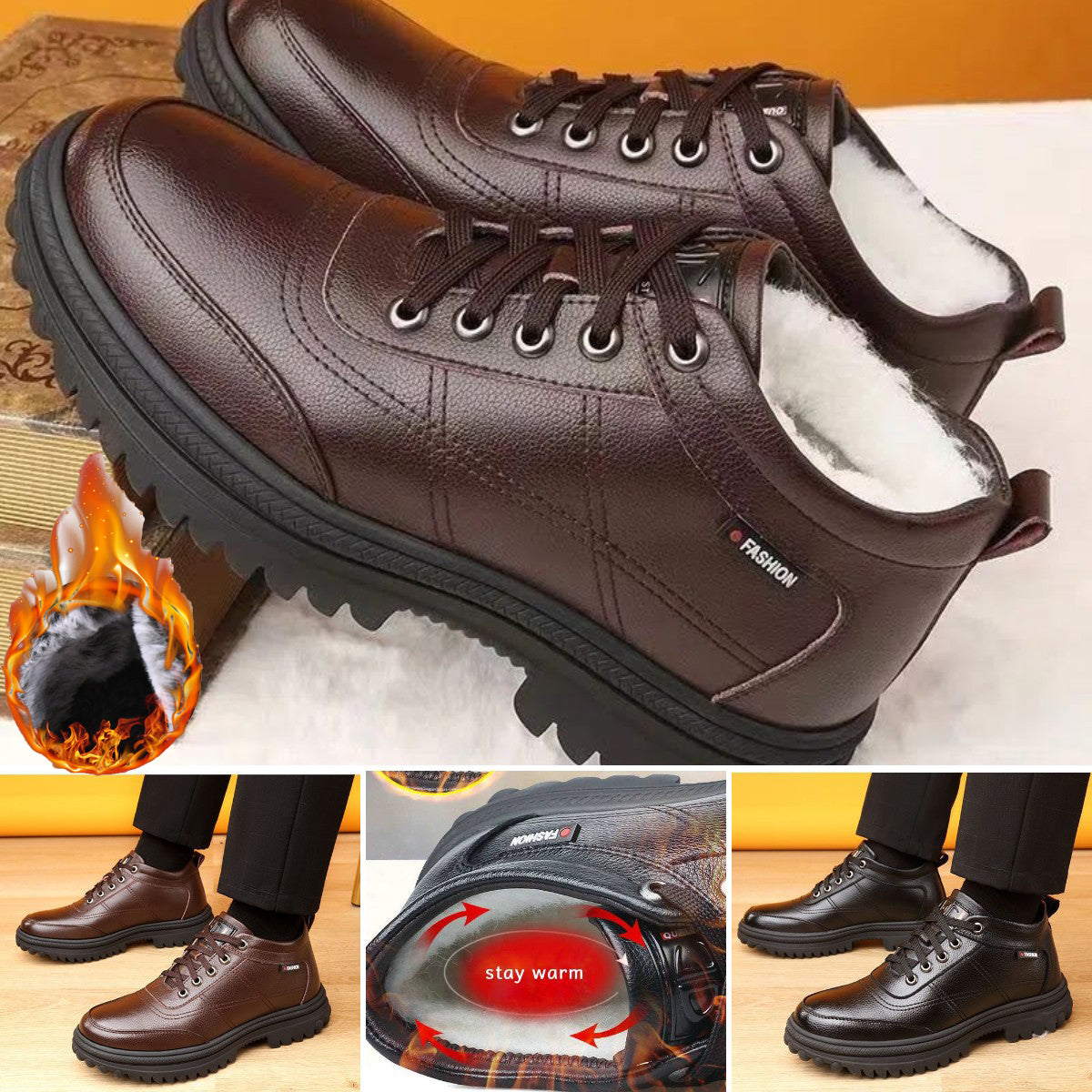 🔥Ograniczona czasowo zniżka 50%🔥【39-44】2025 Nowość Zimowe, ciepłe, męskie skórzane buty z grubą podeszwą-4132297