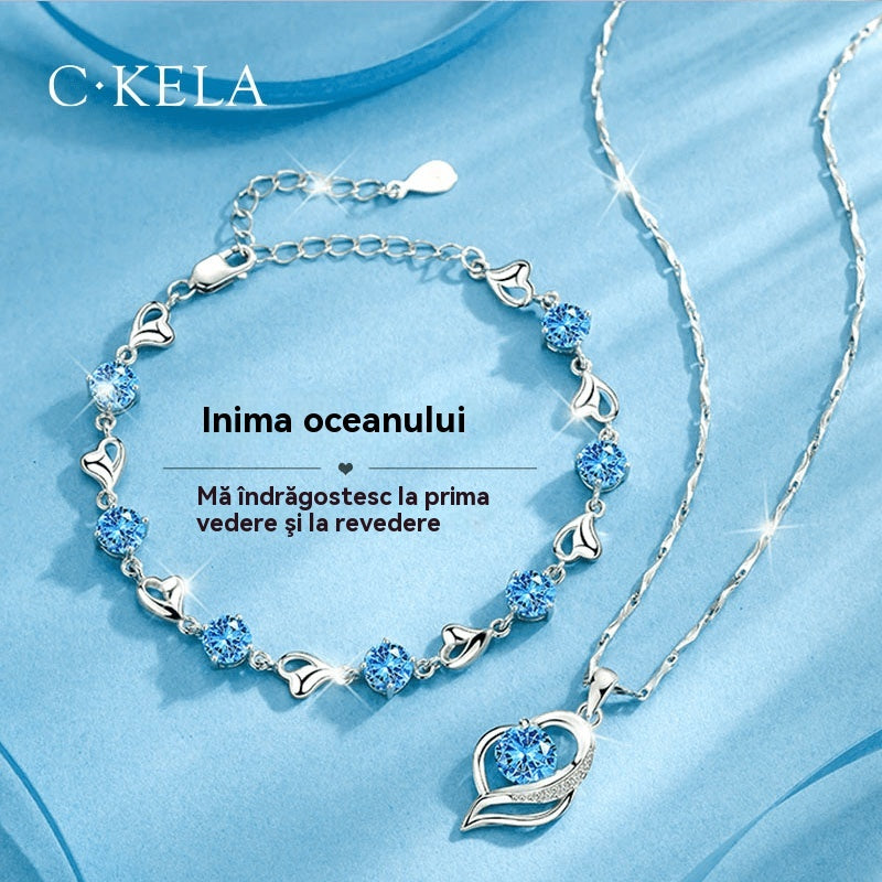đđSerce oceanu 925 srebro bransoletka + naszyjnik zestaw-4133850