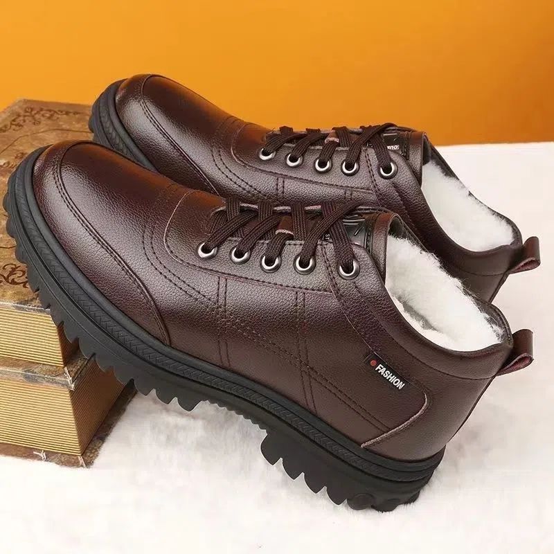 🔥Ograniczona czasowo zniżka 50%🔥【39-44】2025 Nowość Zimowe, ciepłe, męskie skórzane buty z grubą podeszwą-4132297