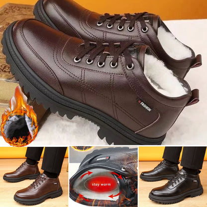 🔥Ograniczona czasowo zniżka 50%🔥【39-44】2025 Nowość Zimowe, ciepłe, męskie skórzane buty z grubą podeszwą-4132297