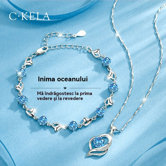 💎💎Serce oceanu 925 srebro bransoletka + naszyjnik zestaw-4133850