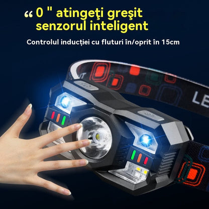 shoptikpro Cutie de culoare + far + cablu de date + curea far Lumină de pescuit de noapte cu senzor inteligent și autonomie extinsă – Ideală pentru exterior în 2025
