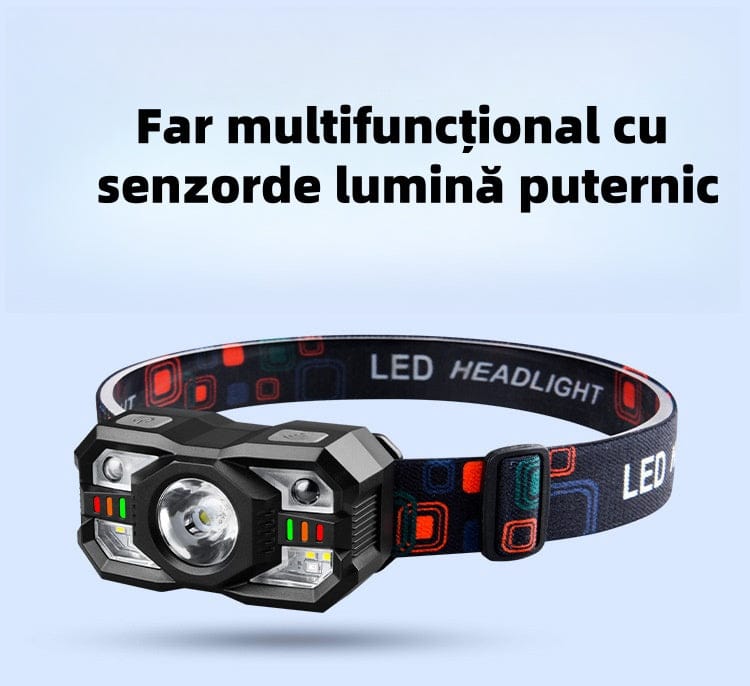 shoptikpro Cutie de culoare + far + cablu de date + curea far Lumină de pescuit de noapte cu senzor inteligent și autonomie extinsă – Ideală pentru exterior în 2025