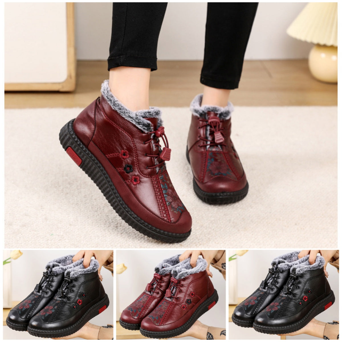 🔥🔥【35-40】Botines de cuero genuino antideslizantes italianos hechos a mano para mujer---4133852