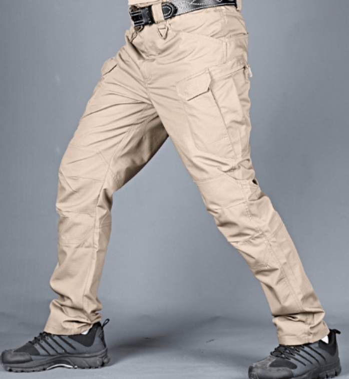 shoptikpro khaki / S【40-50kg】 Férfi vízálló, kopásálló taktikai nadrágok S-6XL | Teherszállító, munkaruha, kültéri sport nadrágok (40-105 kg)