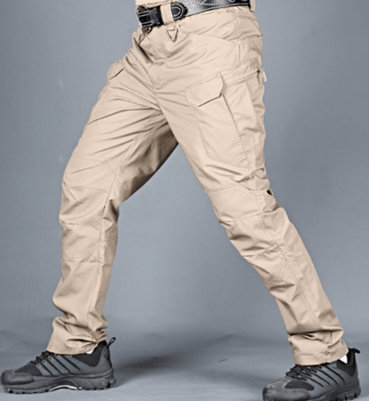 shoptikpro khaki / S【40-50kg】 Férfi vízálló, kopásálló taktikai nadrágok S-6XL | Teherszállító, munkaruha, kültéri sport nadrágok (40-105 kg)