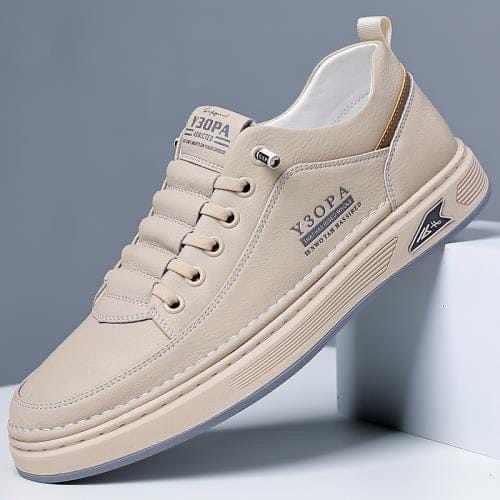 shoptikpro 鞋>男鞋>男式板鞋 kolor khaki / 39 【39–44】2026 Męskie oddychające skórzane casualowe buty na płaskiej podeszwie