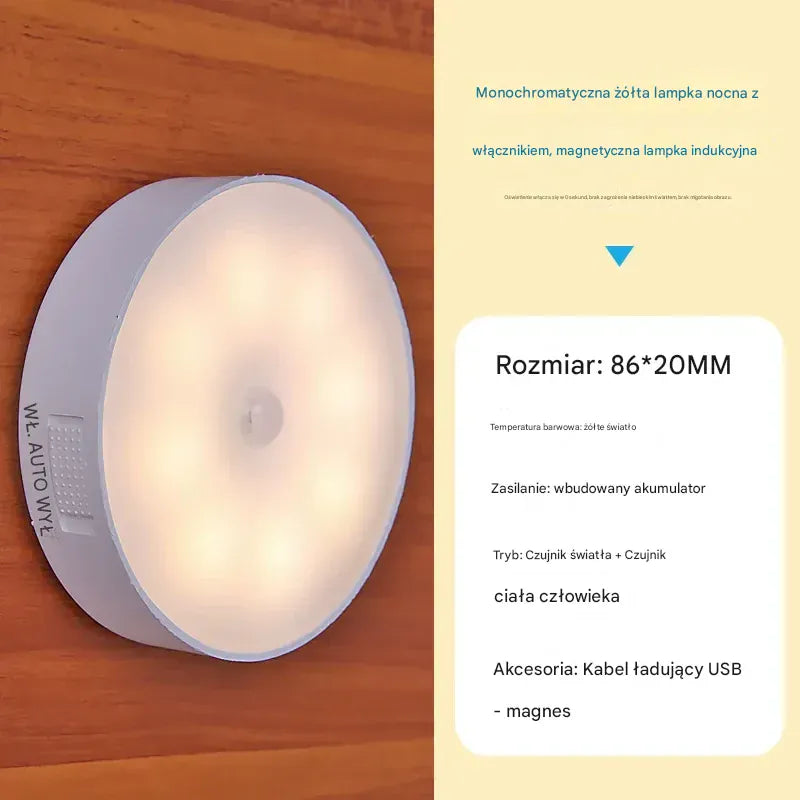 shoptikpro 灯饰照明>台灯夜灯>小夜灯 Lampka LED z Czujnikiem Ruchu Akumulatorowa Magnetyczna (Pack 4 Sztuki) - Łatwa Instalacja na Magnes