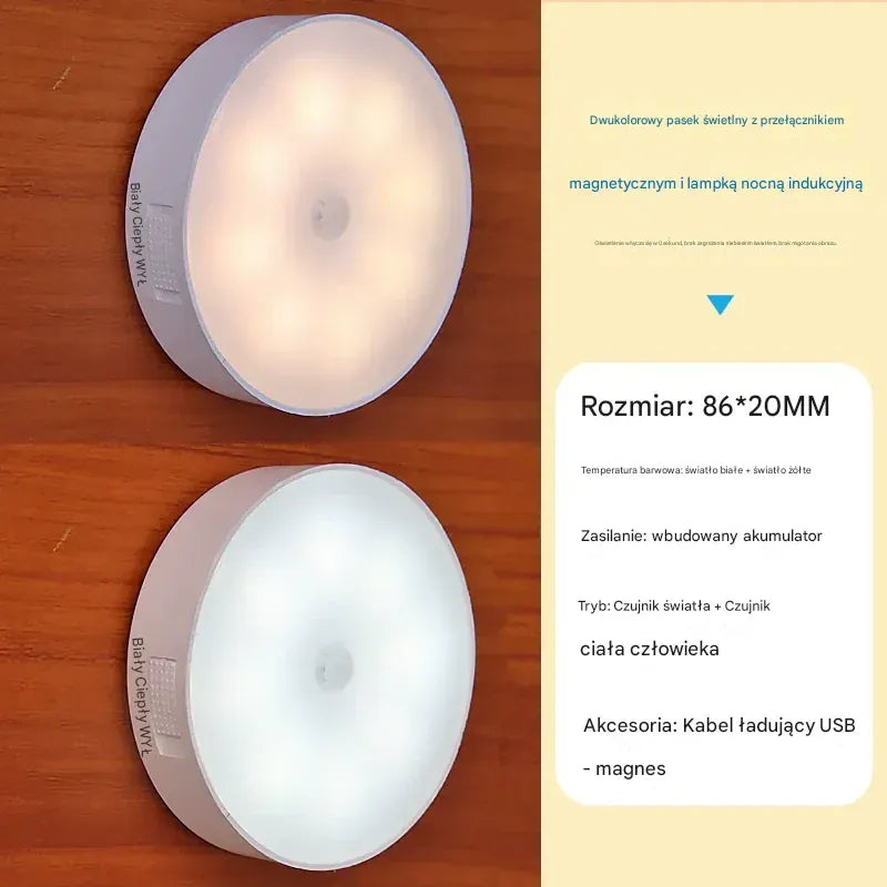 shoptikpro 灯饰照明>台灯夜灯>小夜灯 Lampka LED z Czujnikiem Ruchu Akumulatorowa Magnetyczna (Pack 4 Sztuki) - Łatwa Instalacja na Magnes