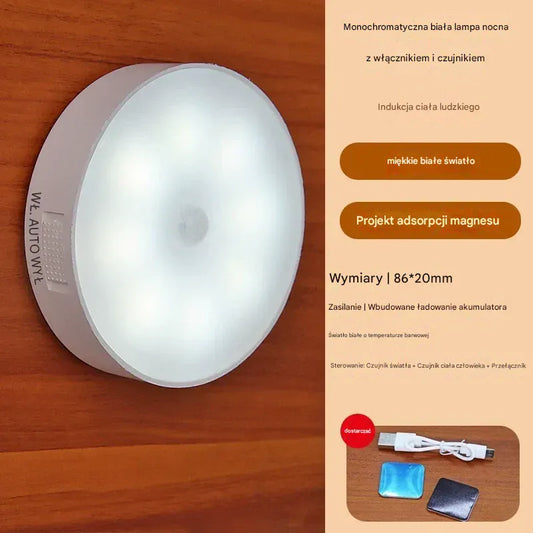 shoptikpro 灯饰照明>台灯夜灯>小夜灯 Lampka LED z Czujnikiem Ruchu Akumulatorowa Magnetyczna (Pack 4 Sztuki) - Łatwa Instalacja na Magnes