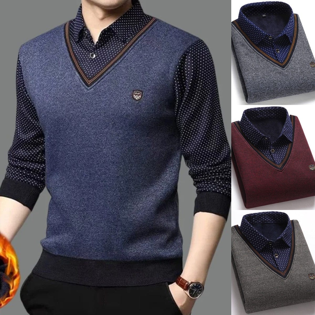 shoptikpro 👔 [M-4XL] Nowa męska koszula dzianinowa z aksamitu na jesień/zimę