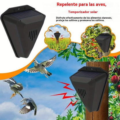 shoptikpro Negro Repelente solar de aves con alarma y luz para huertos y arrozales