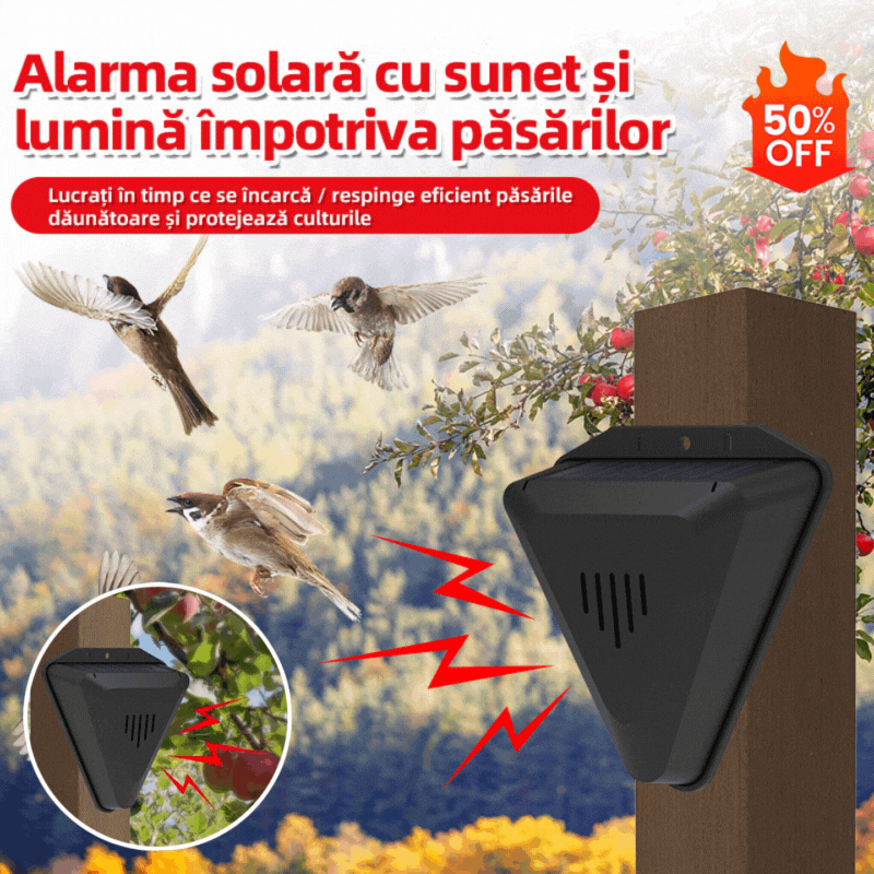 shoptikpro Negru Dispozitiv solar pentru alungarea păsărilor cu sunet și lumină – Protecție eficientă pentru grădina, iazul și orezăria ta