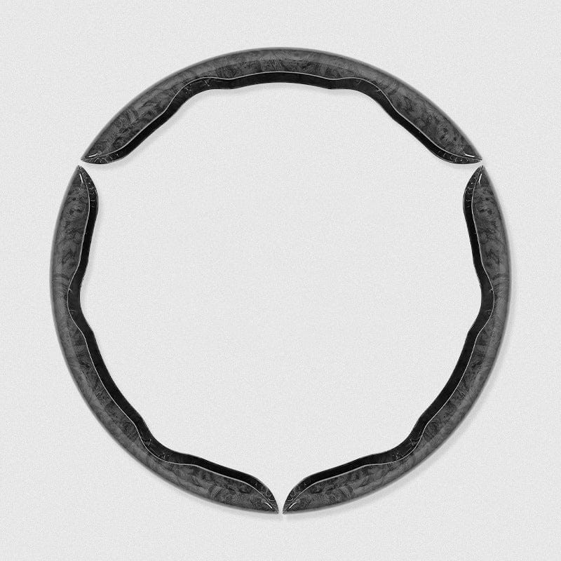 shoptikpro Negru 【Set 3 bucăți】 Husă volan 3D cu efect textură lemn de piersic – accesorii interior auto universale