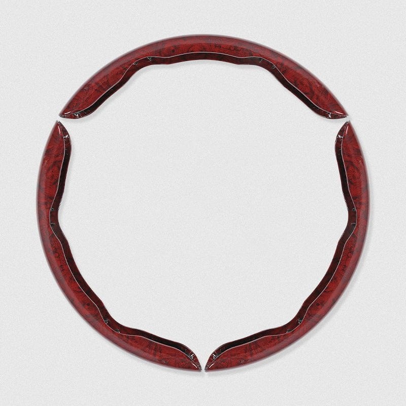 shoptikpro Roșu 【Set 3 bucăți】 Husă volan 3D cu efect textură lemn de piersic – accesorii interior auto universale